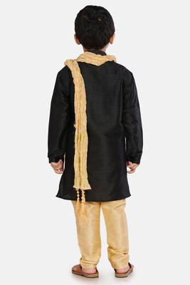 Black plain cotton silk boys-kurta-pyjama 4