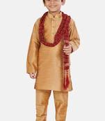 Gold plain cotton silk boys-kurta-pyjama