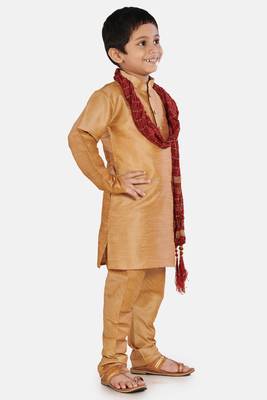 Gold plain cotton silk boys-kurta-pyjama 2