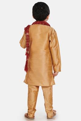 Gold plain cotton silk boys-kurta-pyjama 3