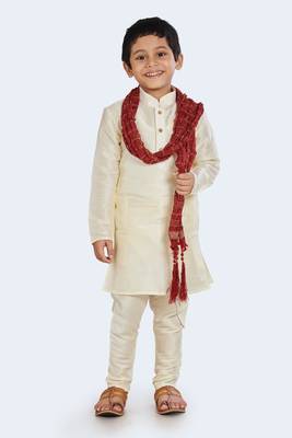 White plain cotton silk boys-kurta-pyjama 1