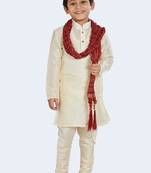 White plain cotton silk boys-kurta-pyjama