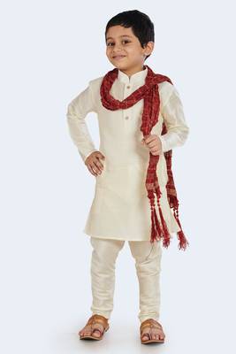 White plain cotton silk boys-kurta-pyjama 2