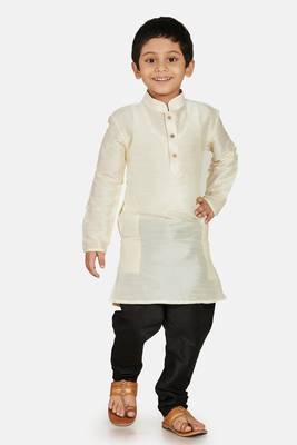White plain cotton silk boys-kurta-pyjama 1