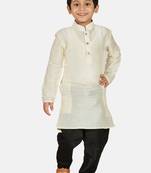 White plain cotton silk boys-kurta-pyjama