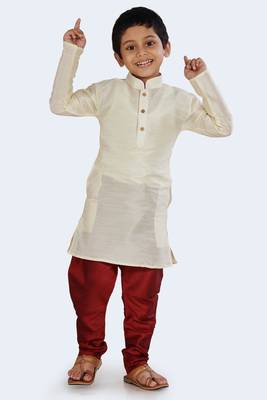White plain cotton silk boys-kurta-pyjama 1