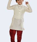 White plain cotton silk boys-kurta-pyjama