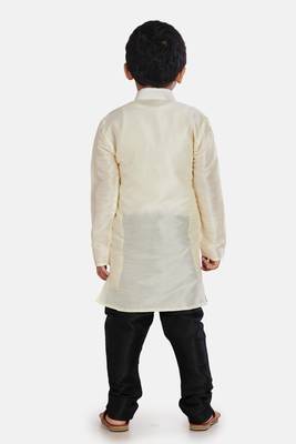 White plain cotton silk boys-kurta-pyjama 4
