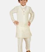 White plain cotton silk boys-kurta-pyjama