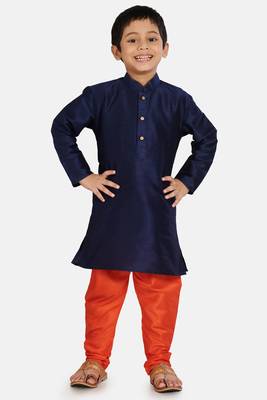 Blue plain cotton silk boys-kurta-pyjama 1