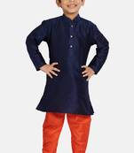 Blue plain cotton silk boys-kurta-pyjama