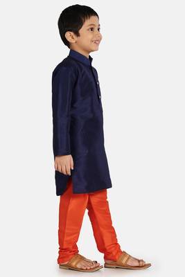Blue plain cotton silk boys-kurta-pyjama 2