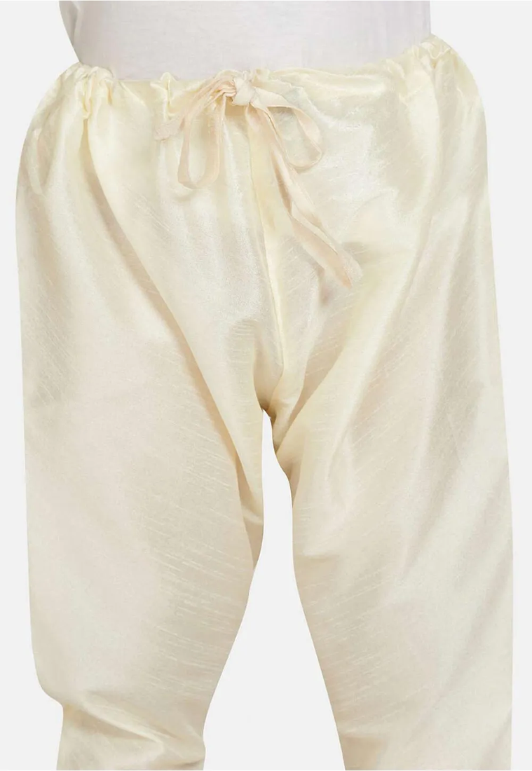 White plain cotton silk boys-kurta-pyjama