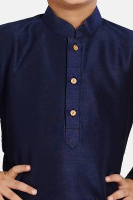 Blue plain cotton silk boys-kurta-pyjama 3