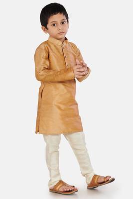 Gold plain cotton silk boys-kurta-pyjama 2