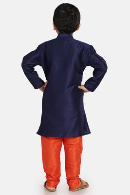 Blue plain cotton silk boys-kurta-pyjama 4