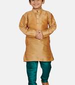 Gold plain cotton silk boys-kurta-pyjama