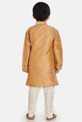 Gold plain cotton silk boys-kurta-pyjama 3