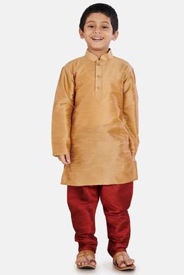 Gold plain cotton silk boys-kurta-pyjama 1