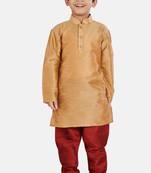 Gold plain cotton silk boys-kurta-pyjama
