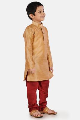 Gold plain cotton silk boys-kurta-pyjama 2