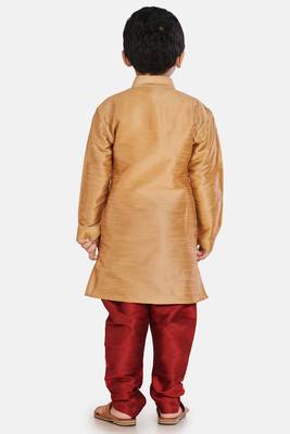 Gold plain cotton silk boys-kurta-pyjama 3