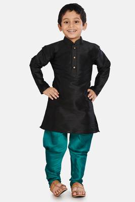 Black plain cotton silk boys-kurta-pyjama 1