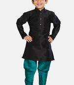 Black plain cotton silk boys-kurta-pyjama