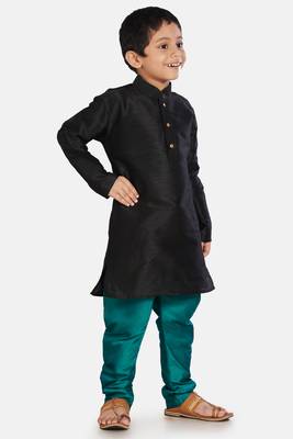 Black plain cotton silk boys-kurta-pyjama 2