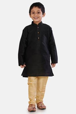 Black plain cotton silk boys-kurta-pyjama 1