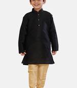 Black plain cotton silk boys-kurta-pyjama