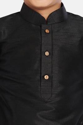 Black plain cotton silk boys-kurta-pyjama 3