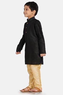 Black plain cotton silk boys-kurta-pyjama 2