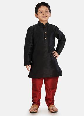 Black plain cotton silk boys-kurta-pyjama 1