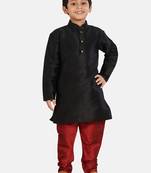 Black plain cotton silk boys-kurta-pyjama