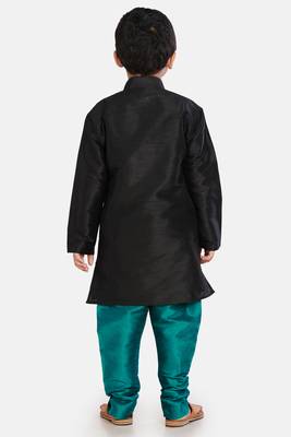 Black plain cotton silk boys-kurta-pyjama 4