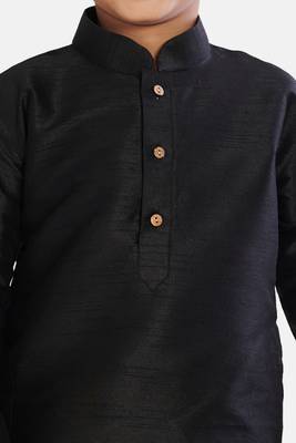 Black plain cotton silk boys-kurta-pyjama 3