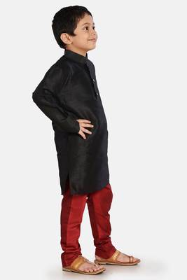 Black plain cotton silk boys-kurta-pyjama 2