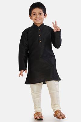 Black plain cotton silk boys-kurta-pyjama 1