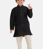 Black plain cotton silk boys-kurta-pyjama