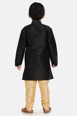 Black plain cotton silk boys-kurta-pyjama 4