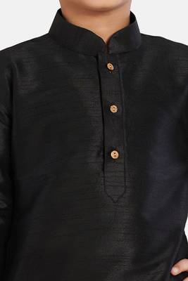 Black plain cotton silk boys-kurta-pyjama 3