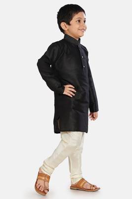 Black plain cotton silk boys-kurta-pyjama 2