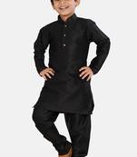 Black plain cotton silk boys-kurta-pyjama