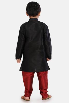 Black plain cotton silk boys-kurta-pyjama 4