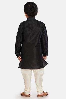 Black plain cotton silk boys-kurta-pyjama 3