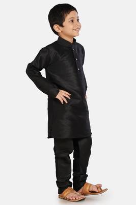 Black plain cotton silk boys-kurta-pyjama 2