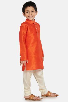 Orange plain cotton silk boys-kurta-pyjama 2