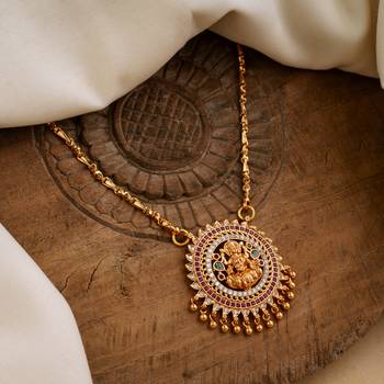 Ruby emerald Laxmi pendant with Long golden chain one gram gold 1
