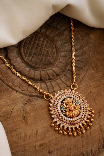 Ruby emerald Laxmi pendant with Long golden chain one gram gold